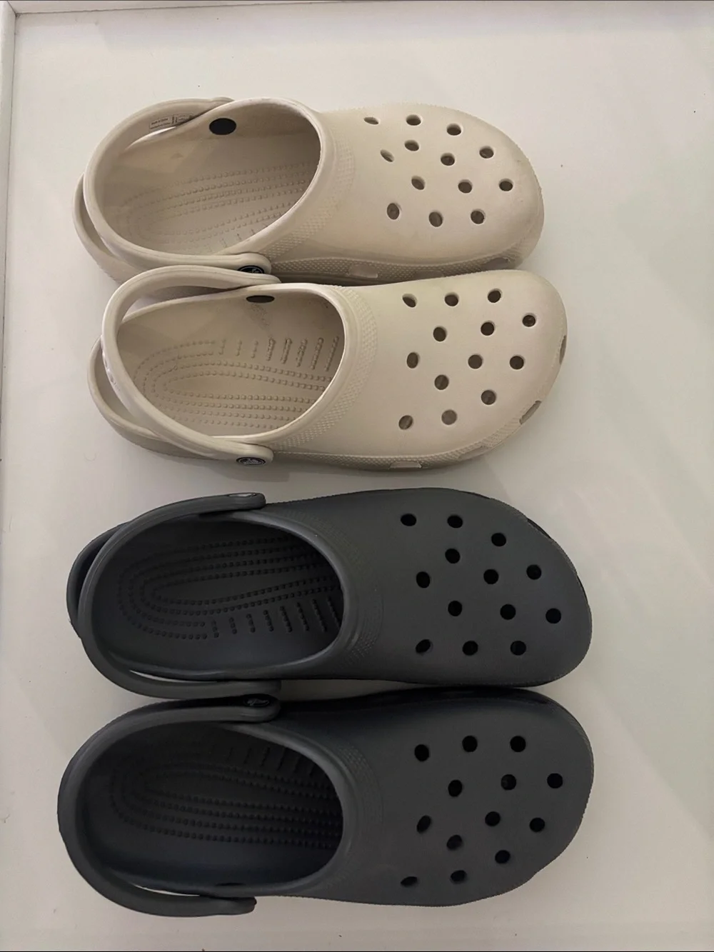 2 crocs size 9/11- Cream & Gray! Gray New, Cream used 1 time!